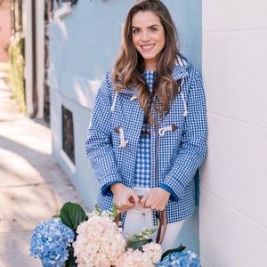 Boden Blue Gingham Raincoat, Sz 18